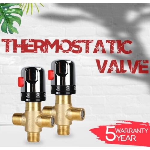 Brass Thermostatic Mixing Valve Silver Plating Bathroom Faucet Temperature Mixer Control Thermostatic Valve Home Improvement