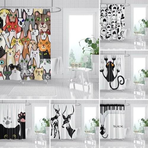 Waterproof Cartoon Painting Shower Curtain Black Cat Fabric Bath Screens Multi-Size Bath Drapes Decor Home Bathroom Accessories