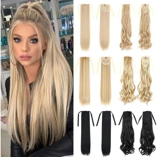 WIGSIN Synthetic 22Inch Ponytail Long Straight Drawstring Wrap Clip in Ponytail Hair Extension Black Blond Hairpiece for Women