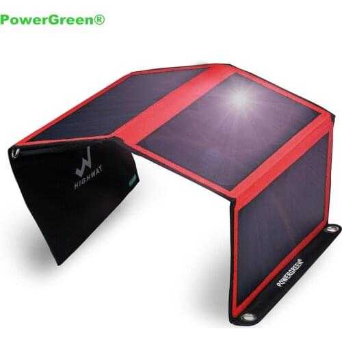 PowerGreen Solar Charger 21 Watts Folding Dual Ports 5V 2A Solar Power Bag Phone Battery Bank for Iphone for Samsung