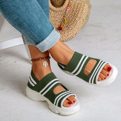 New women summer vulcanize shoes striped thick bottom sports fish mouth shoes casual slip on ladies plus size shoes sneakers