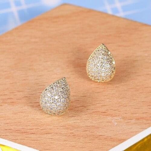 Korean Style Fashion Simple Cubic Zirconia Inlaid Waterdrop Ear Studs Women Stylish Earrings
