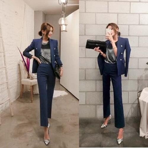 New Blazers Suit Solid Women Pants Suits 2 Two Piece Sets Long Jacket & Pants Female High quality business attire Flare pants