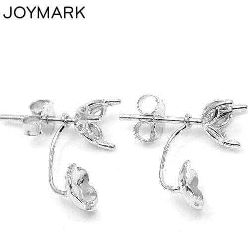 JOYMARK 2 pairs/lot Double Bead 925 Sterling Silver Stud Earring Tray Settings DIY Jewelry Findings Components SEA-ES002