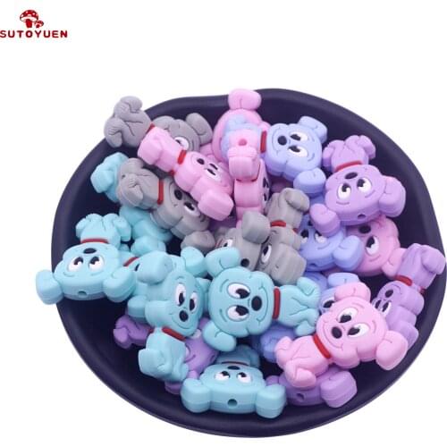 50pc Food Grade Cartoon Silicone Beads Mini Puppy Dog Baby Teether Bead BPA Free Chewing DIY Pacifier Baby Teething Toys