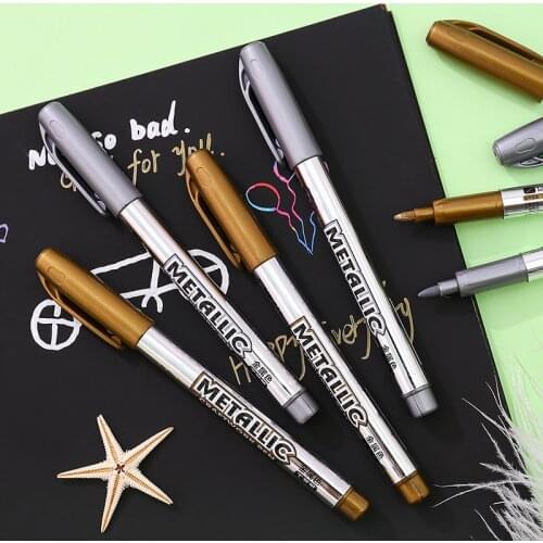6Pcs/set Metal Fabric Markers Pens Permanent Paint DIY Metalic Marker Pens Sharpie Gold Silver Color Craftwork Pen Art Supplies