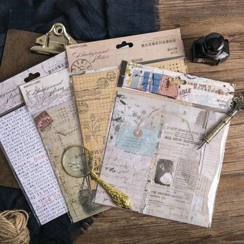 8Pcs Big Background Vintage Stickers Scrapbooking Material Junk Journal Diary Planner DIY Decoration Stationery Supplier