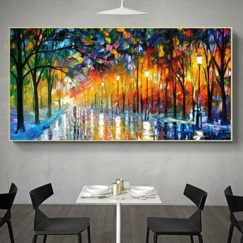 Abstract City Night Landscape Painitngs Bright View Wall Art Canvas Pictures Impressionist Modern Posters And Prints Cuadros