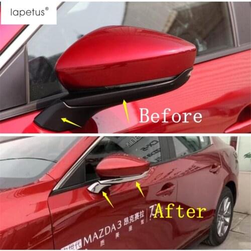 Lapetus Accessories Fit For Mazda 3 2019 2020 ABS Outside Door Rearview Mirror Anti-rub Rubbing Strip Molding Cover Kit Trim