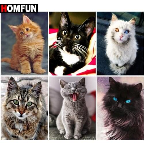 HOMFUN Full Square/Round Drill 5D DIY Diamond Painting "Animal cat scene" Embroidery Cross Stitch 5D Home Decor Gift