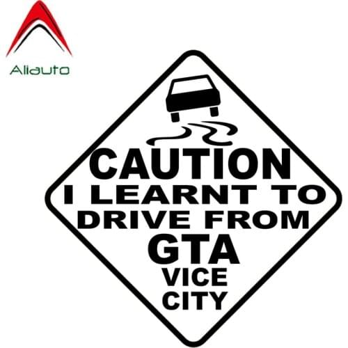 Aliauto Words Car Sticker Caution I Learnt To Drive From Gta Vice City Auto Accessories Cool Vinyl Decal Waterproof,15cm*15cm