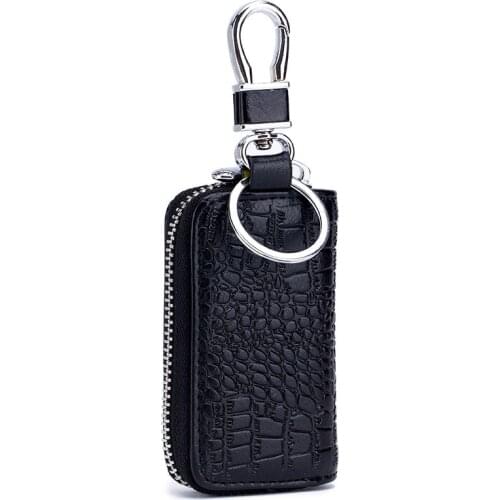 Womens Car Key chain Holder Wallet Genuine Leather Zipper Pouch Housekeeper Keychain Case