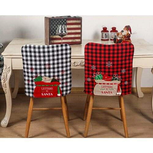 1Pcs Christmas Chair Cover with Plaid Print Ball Non-woven Fabric Home