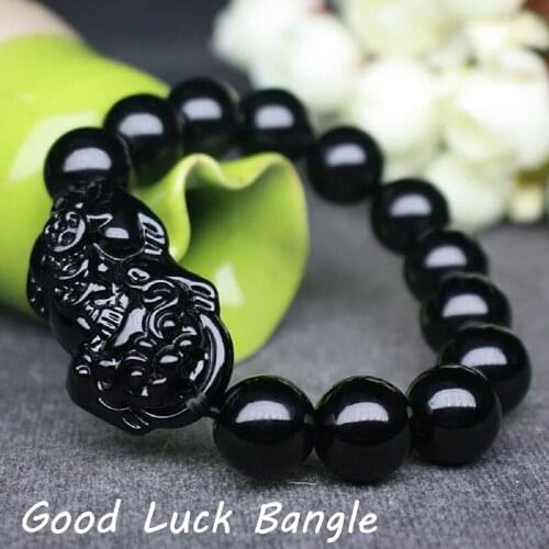 Black Feng Shui Stone Bracelet Wealth Pi Xiu Good Luck Stretch Wristband Bracelet For Men Women