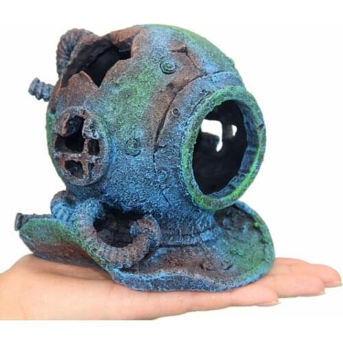 Diving Helmet Wreck Aquarium Fish Tank Ornament Decoration Landscaping Vintage Decorative Resin Aquarium Accessories