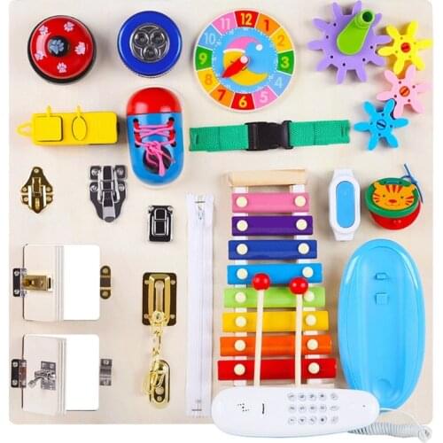 Montessori Toys Busy Board Toddlers Sensory Boards Spinners Wooden for Kids Baby Activity Board for Toddlers 1-3 Locks and Latch