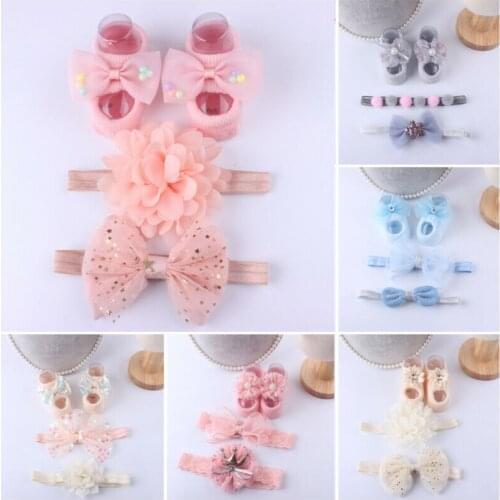 Baby Girls Kids Socks Newborn Infant Cotton Lace Breathable Frilly Ankle Socks Bow Headbands 0-3Y