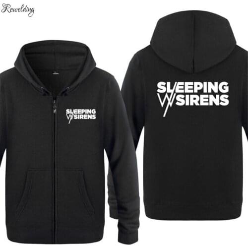Mens Hoodies Novelty SLEEPING WITH SIRENS Letter Hoodie Men Zipper Fleece Long Sleeve Mens Jacket Sweatshirt Skate Tracksuits