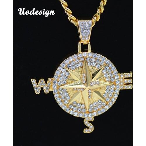 Men Hip hop Iced out bling compass shape pendant necklaces AAA zircon Fashion pendants necklace hip hop jewelry luxury gift