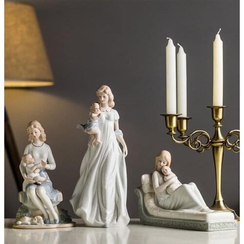 EUROPEAN CERAMIC WOMAN CHILD ORNAMENTS HOME FURNISHING TABLE CHARACTER FIGURINES CRAFTS OFFICE DESKTOP STATUES DECORATION ART