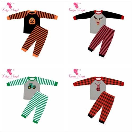 Kaiya Angel Halloween Orange Pumpkin Girls Boutique Outfits Christmas Deer Red Black Plaid Toddler Boys Fall Winter Clothing