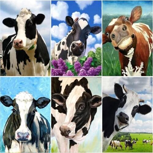 CHENISTORY Picture Painting By Numbers For Adults Cow Animals Drawing Coloring By Numbers Handmade Acrylic Paint For Home Decor