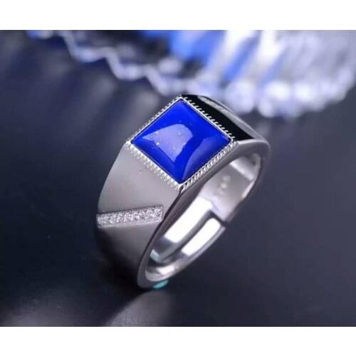 Natural lapis lazuli Ring Natural yellow crystal Ring 925Sterling Silver trendy luxurious big heavy men womens Party Jewelry