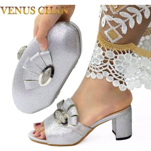 Latest Women Shoes and Bags To Match Set Italy Nigerian Women Party Shoes and Bag Set Decorated with Rhinestone Plus Size Shoes