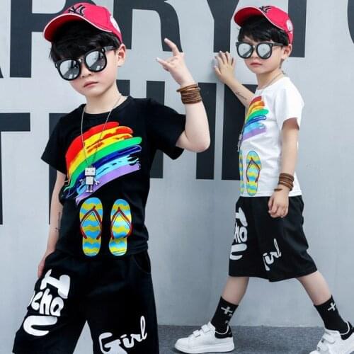 Big Boys Clothing Sets 3 4 5 6 7 8 9 Years Hip Hop Dance Costumes Kids Fashion Print T-shirts Shorts 2pcs Kids Tracksuit Summer