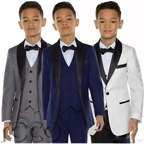 White Boy Suit Set Kids Boy Suits for Weddings Prom Suits Children Formal Dress for Boys Kids Tuxedo (Jacket+Pants+Vest)