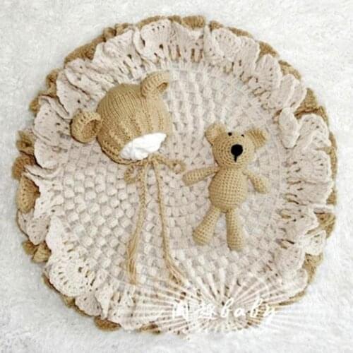 Cute Newborn Photography Prop Infant Baby Knitted Beanie Cap Cartoon Bear Doll New