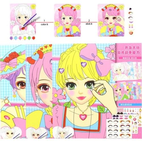Fashion Girls Make up Drawing Toys 4 Sheets Background Cards+3 Sheets Makeup Stickers Princess Painting Borad Children Kids Gift