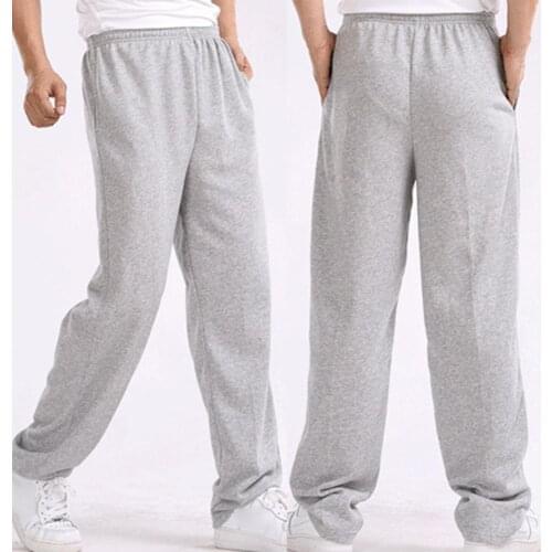 Men Solid Color Elastic Waistband Pockets Sports Hip Hop Loose Straight Pants Soccer Running Training Trousers Joggers