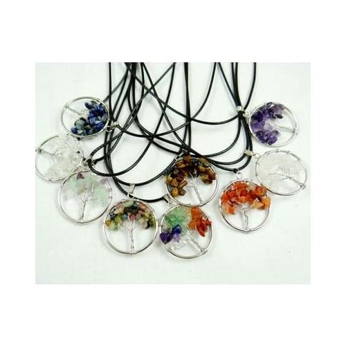 Natural stone Wisdom Tree Charm 7 Chakra Quartz Crystal tiger eye Turquoises Pendant for diy Jewelry making necklace Accessories