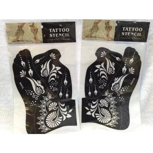 2pcs New Arrived Temporary Reuse Tattoo Stencil Henna Tatoo Paste Template Foot Painting Art For Left and Right Foot