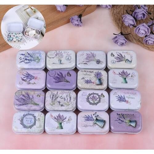 Tin Tea Can Storage Metal Box Lavender Small Empty Tinplate Organizer for Jewelry Candy Case Storage Tinplate Tea Can Organizer
