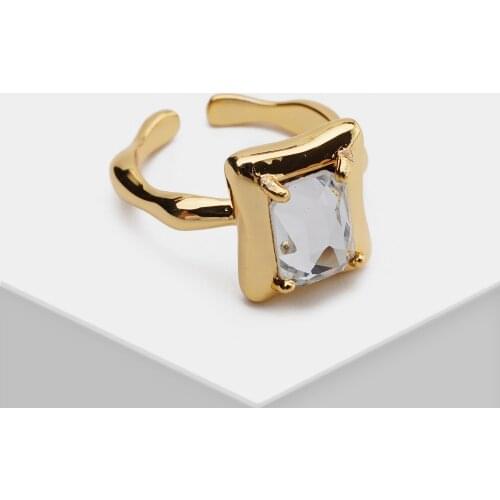 P37 Open Adjustable Ring Cystal thick plated 18K Gold Square Ring For Women Girl Men Gift