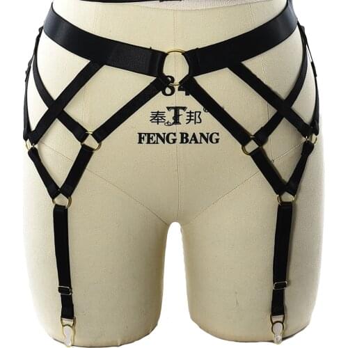 Women Stocking Garter Belt Elastic Adjustable Body Cage Black Goth Rave Bondage Hollow Pole Dance Wear Body Harness Garters