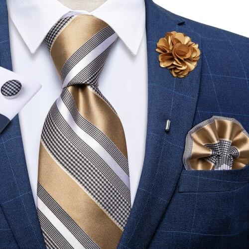 Striped Neck Ties For Men Brooch Pin Set 8cm Width Business Wedding Mens Tie Handkerchief Cufflinks Men Gift DiBanGu
