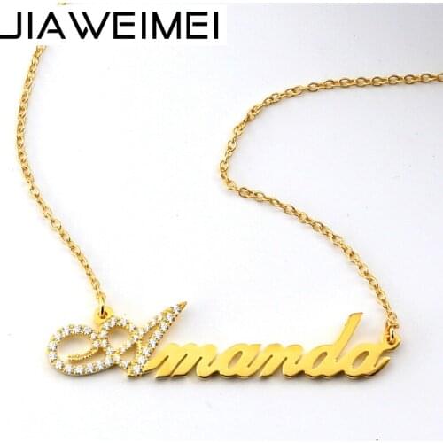 Gold Plated Sterling Silver 925 Fist Letter Full Diamond Name Plate Necklace Personalized Jewelry Custom