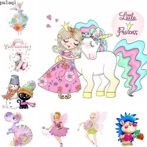 Pulaqi Thermo Stickers Heat Transfer Vinyl Iron on Transfer Patches for Clothes Stripes Rabbit Cat Patch Badges Cartoon Applique