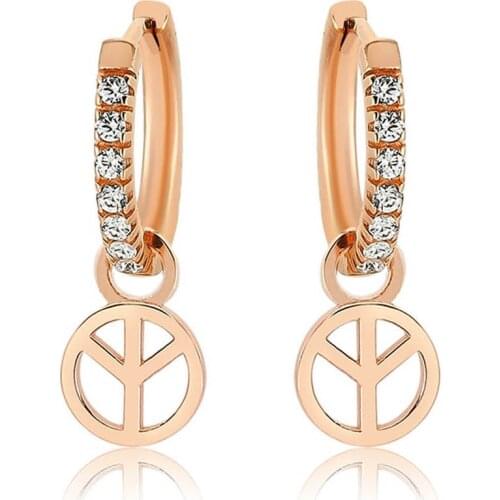 Valori Jewels Peace, Zirconia White Gemstone, Rose Gold Plated, Sterling Silver Small Hoop Charm Earrings