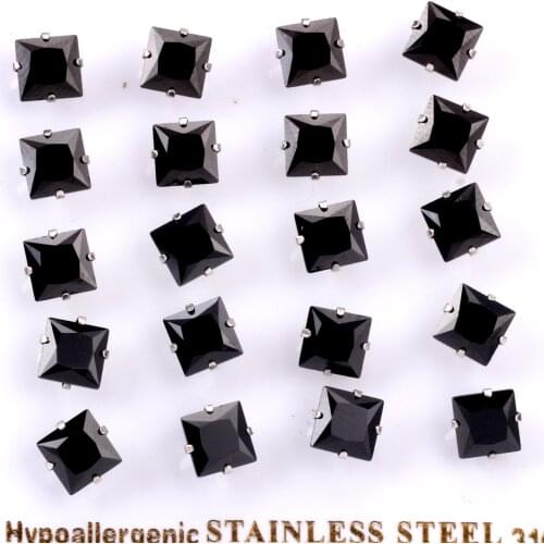 LUXUSTEEL earrings for women 2020 Black Square Cubic Zirconia Wholesale Stud Earrings Brinco Mujer Party 10Pairs/Card Earrings