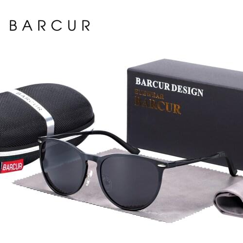 BARCUR Retro Aluminum Magnesium Men Sunglasses Polarized Vintage Round Sun Glasses Women Eyewear Accessories UV400 Oculos De Sol