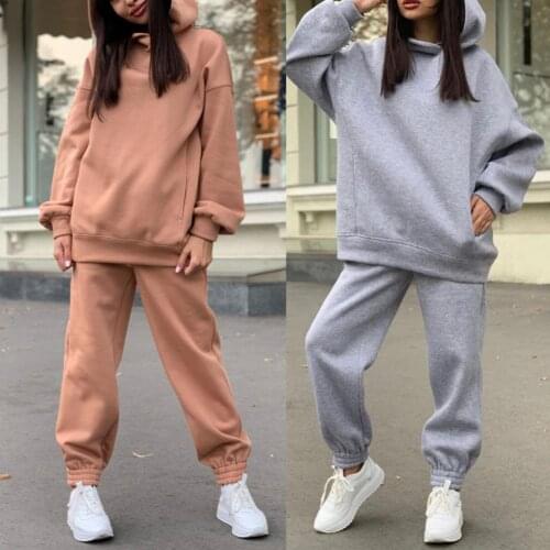 Tracksuit Solid Color Loose T-shirt Women Long Sleeve Hoodie Pants Outfit Sportswear for Spring