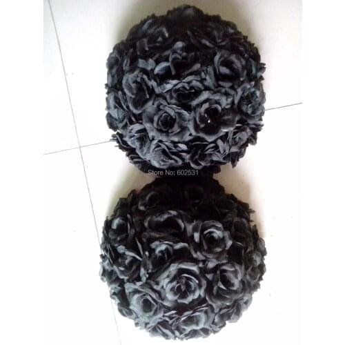 SPR 15pcs/lot black rose ball wedding flower decoration-kissing ball-25cm