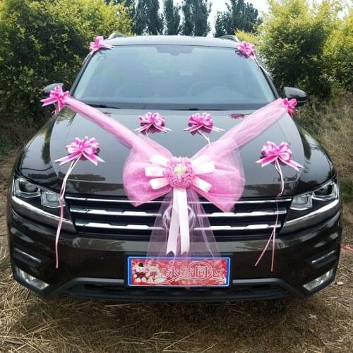 Wedding Car Decorative Flower Silk Artificial Tulle Bowknot Party Roses Car Decorations Accessories Festival Supplies