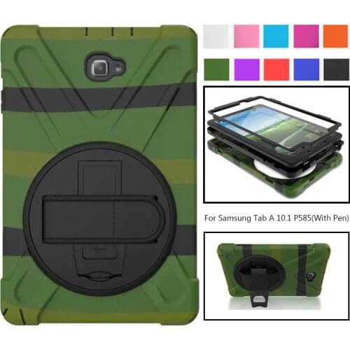 Amor Heavy Duty case For Samsung Galaxy Tab A 6 A6 10.1 P580 P585 S-Pen Tablet case Silicone +PC Back Cover Kick stand Case