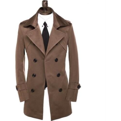 Mens trench coats spring autumn man middle length coat men clothes double breasted brown overcoat long sleeve plus size S - 9XL