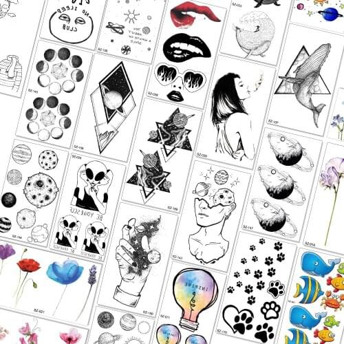 Spirit Spray Wateproof Fake Temporary Tattoo Stickers Star Planet Creative Fonts Fake Tattoo Paste Punk Sexy Lips Illustration